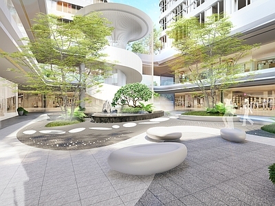 新中式景观商业综合体景观 中庭景观 中心花园 商业综合体景观 写字楼办公区景观 中心庭院水景