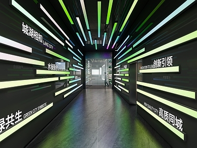 科技感风格城市展厅 科技光带走廊 CAVE 影院 智慧城市展厅 科技互动走廊 现代数字科技展厅