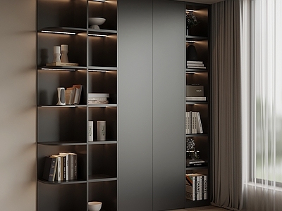 极简开放式书房 书柜 置物柜