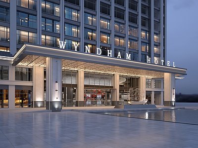 现代简约酒店外观 酒店门头 新中式