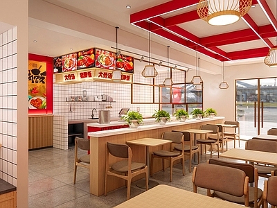 新中式快餐店 新中式快餐店  面馆  隆江猪脚饭  餐桌椅组合  餐饮吧台