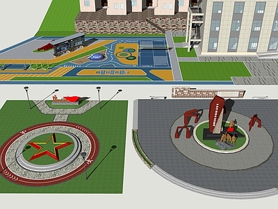 现代主义广场景观 红色文化公园广场