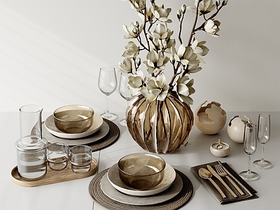 轻奢餐具 餐具摆件 餐桌摆件 碗筷 花艺摆件 水杯水壶