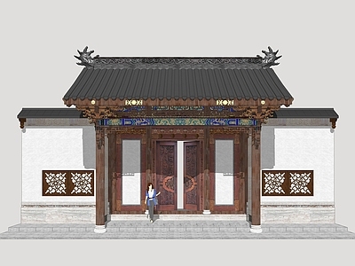 新中式入口大门 书院大门 古建大门 影视建筑大门