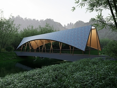 新中式大桥 木桥 乡土景观桥 竹林景观 现代木桥 乡村景观桥