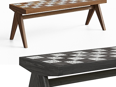 现代简约沙发凳 CASSINA 侘寂中古风沙发凳 棋盘格拼花长条凳 餐凳床尾凳长凳 北欧中古原木风