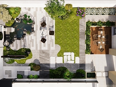 新中式庭院 150平庭院 带鱼池设计平面图 施工图