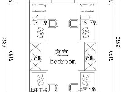 现代宿舍 4人寝室平面图 施工图