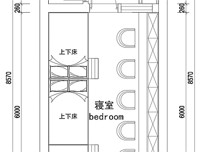 现代宿舍 六人寝室平面图 施工图