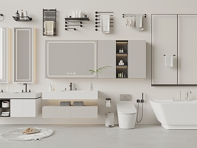 极简厨房卫浴 卫浴用品组合 卫浴小件 淋浴隔断 浴缸 毛巾架