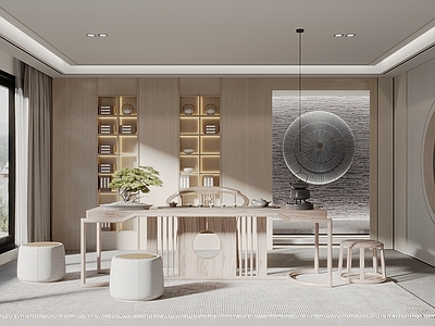 新中式茶室 宋式新中风茶室 茶桌椅组合 茶台 茶具用品