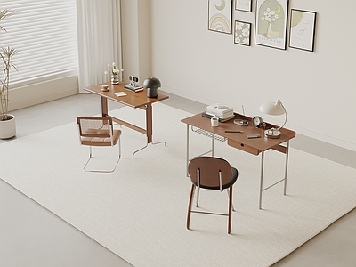 奶油风书桌椅 中古风书桌椅组合 写字桌 办公桌