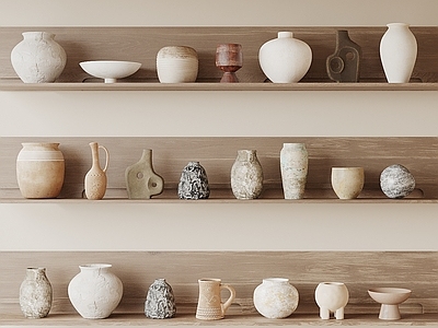 侘寂摆件组合 中古风陶罐 侘寂风陶罐 陶罐器皿 装饰品摆件 艺术品