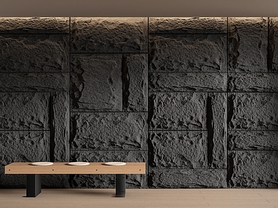 XX玄关背景墙 毛石背景墙 石材背景墙 蘑菇石背景墙 石头 长凳