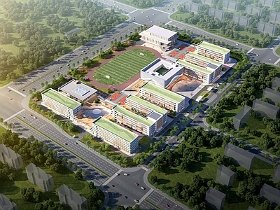 现代学校建筑 九年一贯制学校 中学 初中 施工图