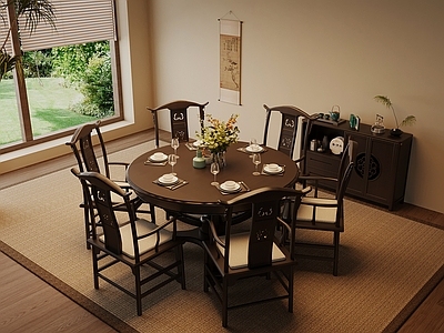 新中式宋式餐厅 餐桌椅