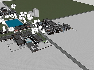 新中式鸟瞰规划 城市建筑 规划 办公区域