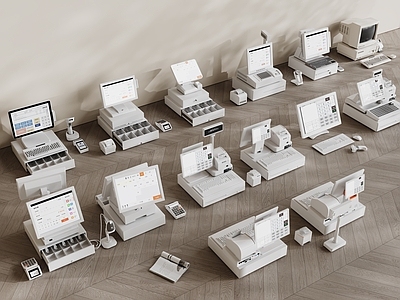 奶油风公用器材 现代收银机 收银台 扫码器 扫码枪 结账机