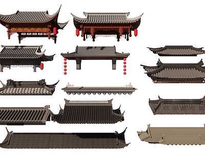 新中式古建筑 中式屋檐 古建飞檐 屋脊