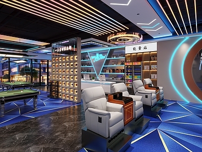 赛博朋克风台球室 现代赛博朋克台球 台球室包厢 台球背景墙