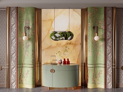 新中式玄关 新中式玄关 端景 玄关柜 玄关背景墙 入户门厅
