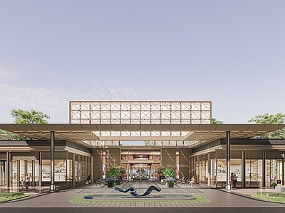 新中式售楼处建筑 现代商业建筑 现代售楼处 现代社区入口