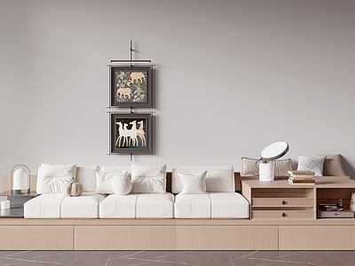 奶油风飘窗柜 飘窗柜 飘窗坐垫 坐垫 抱枕 挂画