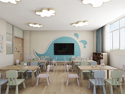 奶油风幼儿园 幼儿园教室 家教园教室 幼儿园活动区