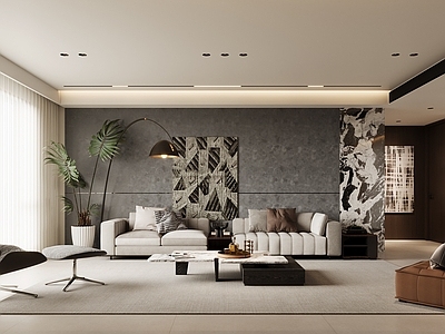 现代简约大平层客餐厅 意式客餐厅 开放式厨房 现代黑白灰客餐厅