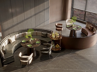 意式轻奢弧形沙发 弧形卡座 卡座沙发 卡座 卡座餐厅 卡座餐桌椅