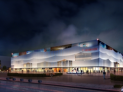 现代简约商场外观 夜景综合体