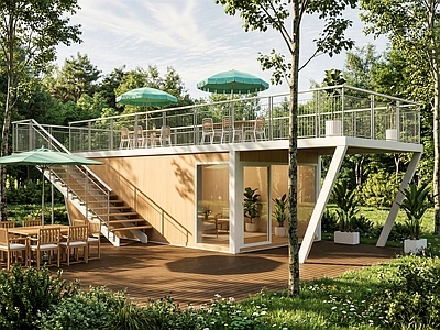 现代简约民宿建筑 轻钢木屋民宿 营地民宿