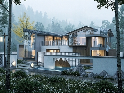 新中式民宿建筑 现代民宿建筑 新中式民宿