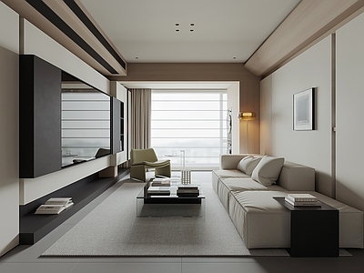 极简家居客厅 沙发茶几 无主灯客厅