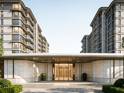 现代轻奢小区建筑 住宅主入口大门 白金海派住宅大门 华润金地住宅大门 小区住宅建筑