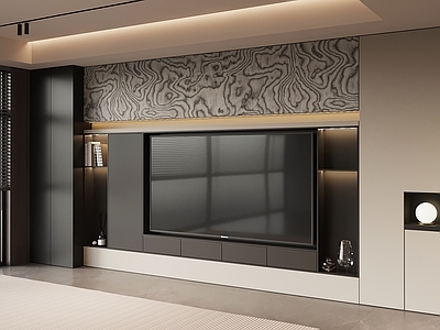 意式极简开放式客厅 电视背景墙