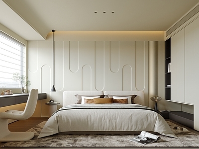 奶油风主卧 现代意式卧室 主卧 次卧