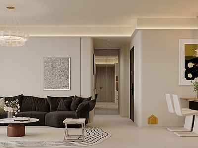 奶油风大平层客餐厅 奶油 卫生间 厨房 客厅 餐厅