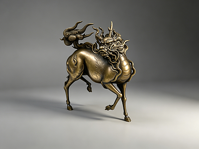 新中式雕塑摆件 麒麟 青铜 雕塑 美陈 摆件