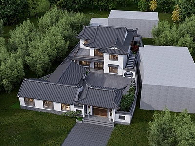 新中式四合院 两层中式合院