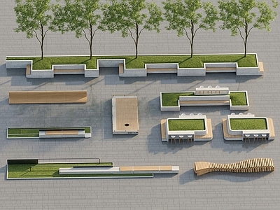 现代简约景观座椅 现代景观座椅合辑 树池座椅 吧台树池座椅