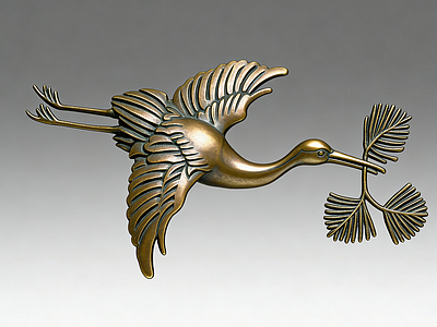 新中式雕塑摆件 青铜雕塑 飞鹤 松枝 美陈 摆件