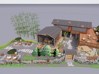 新中式餐饮建筑 乡村咖啡小院