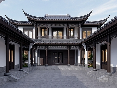 新中式四合院 两层中式合院