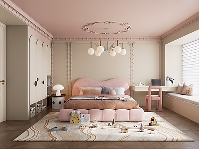 法式女孩房 女孩房 粉色主卧 线条女孩房 家装主卧 可爱粉色女儿房