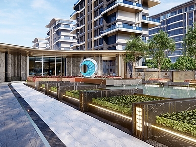 现代轻奢入口广场 现代小区入口景观 现代轻奢小区大门 现代小区人行入口 现代入口水景景观