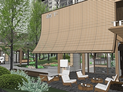 新中式商业综合体景观 现代野奢咖啡馆 自然主义商业景观 商业公园木结构 现代中式餐饮店 文创商业建筑