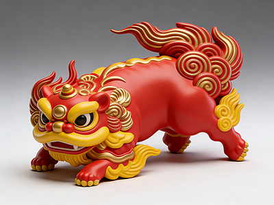 新中式雕塑摆件 醒狮 狮子 雕塑 美陈 喜庆