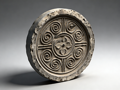 新中式雕塑摆件 瓦当 雕塑 美陈 摆件 AI渲染