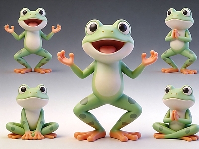 卡通风格雕塑摆件 青蛙 卡通 手办 摆件 AI渲染